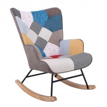 Alio Rocking Πολυθρόνα Μπερζέρα Καθιστικού Ύφασμα Patchwork Βάση Μαύρο Φυσικό c532619