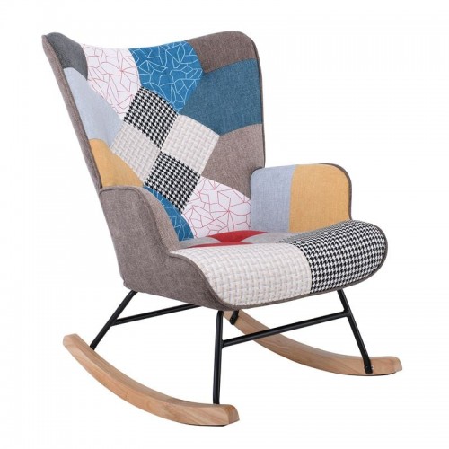 Alio Rocking Πολυθρόνα Μπερζέρα Καθιστικού Ύφασμα Patchwork Βάση Μαύρο Φυσικό c532619