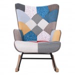 Alio Rocking Πολυθρόνα Μπερζέρα Καθιστικού Ύφασμα Patchwork Βάση Μαύρο Φυσικό c532619