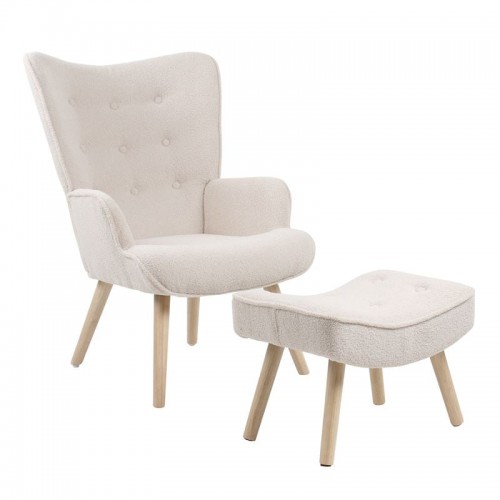 Alio Πολυθρόνα Μπερζέρα με Σκαμπό Υποπόδιο Φυσικό Teddy Ύφασμα Άσπρο K D c532662