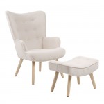 Alio Πολυθρόνα Μπερζέρα με Σκαμπό Υποπόδιο Φυσικό Teddy Ύφασμα Άσπρο K D c532662