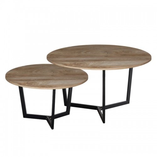 Biz Set 2 Τραπεζάκια Σαλονιού Καθιστικού Μέταλλο Μαύρο Απόχρωση Καρυδί c532834