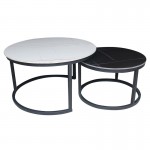 Toto Set2 Τραπεζάκια Σαλονιού Μέταλλο Βαφή Μαύρο Sintered Stone White Black Marble c532920