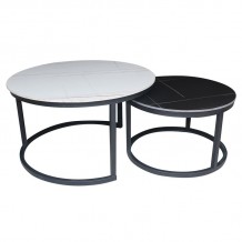 Toto Set2 Τραπεζάκια Σαλονιού Μέταλλο Βαφή Μαύρο Sintered Stone White Black Marble c532920