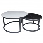 Toto Set2 Τραπεζάκια Σαλονιού Μέταλλο Βαφή Μαύρο Sintered Stone White Black Marble c532920