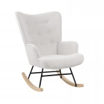 Alio Rocking Πολυθρόνα Μπερζέρα Καθιστικού Teddy Ύφ Άσπρο Βάση Μαύρο Φυσικό c532923