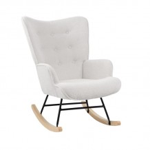 Alio Rocking Πολυθρόνα Μπερζέρα Καθιστικού Teddy Ύφ Άσπρο Βάση Μαύρο Φυσικό c532923