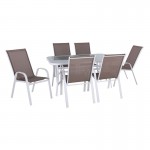 Reno Set Τραπεζαρία Κήπου Άσπρο Μέταλλο Textilene Cappuccino Τραπέζι 6 Πολυθρόνες c532936