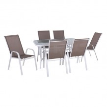 Reno Set Τραπεζαρία Κήπου Άσπρο Μέταλλο Textilene Cappuccino Τραπέζι 6 Πολυθρόνες c532936