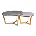 Toto Set 2 Τραπεζάκια Σαλονιού Χρώμιο Χρυσό Sintered Stone Grey White Marble c532996