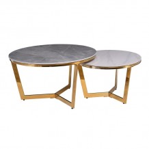 Toto Set 2 Τραπεζάκια Σαλονιού Χρώμιο Χρυσό Sintered Stone Grey White Marble c532996