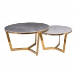 Toto Set 2 Τραπεζάκια Σαλονιού Χρώμιο Χρυσό Sintered Stone Grey White Marble c532996