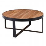 Τραπεζάκι Σαλονιού Καθιστικού OWN Μέταλλο Βαφή Μαύρο Ξύλο Ακακία Φυσικό Φ80xH35cm c533172