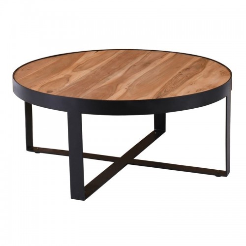 Τραπεζάκι Σαλονιού Καθιστικού OWN Μέταλλο Βαφή Μαύρο Ξύλο Ακακία Φυσικό Φ80xH35cm c533172