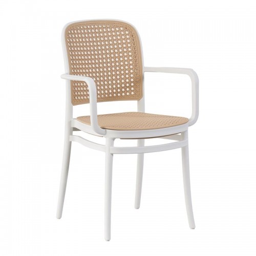 Fiore Πολυθρόνα PP Άσπρο PP Rattan Μπεζ Στοιβαζόμενη c533217