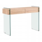 Vetro Wood Κονσόλα Διάφανο Γυαλί 12mm με Συρτάρια Απόχρωση Δρυς c533232