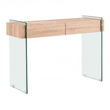 Vetro Wood Κονσόλα Διάφανο Γυαλί 12mm με Συρτάρια Απόχρωση Δρυς c533232