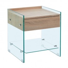 Vetro Wood Κομοδίνο Διάφανο Γυαλί 10mm με Συρτάρι Απόχρωση Δρυς c533330