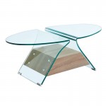 Vetri Wood Τραπεζάκι Σαλονιού Oval Διάφανο Γυαλί 12mm Ράφι Απόχρωση Δρυς c533331