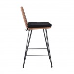 Salin Σκαμπό BAR Pro με Πλάτη Μέταλλο Βαφή Μαύρο Wicker Φυσικό με Μαξιλάρι Μαύρο c533352