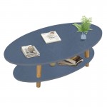 Oval Τραπεζάκι Σαλονιού Καθιστικού με Ράφι Γκρι Φυσικό c533380