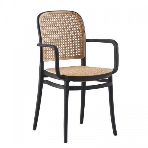 Fiore Πολυθρόνα PP Μαύρο PP Rattan Μπεζ Στοιβαζόμενη c533402