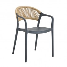 Raggo Πολυθρόνα Pro Στοιβαζόμενη PP UV Ανθρακί Rope Wicker Φυσικό c533413