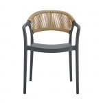 Raggo Πολυθρόνα Pro Στοιβαζόμενη PP UV Ανθρακί Rope Wicker Φυσικό c533413