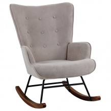 Alio Rocking Πολυθρόνα Μπερζέρα Καθιστικού Ύφασμα Velure Καφέ Βάση Μαύρο Καρυδί c533445