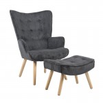 ALIO Πολυθρόνα Μπερζέρα με Σκαμπό Υποπόδιο Κοτλέ Γκρι K D c533462