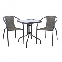 Balo Set Κήπου Βεράντας Τραπέζι 2 Πολυθρόνες Μέταλλο Ανθρακί Wicker Mixed Grey c533650