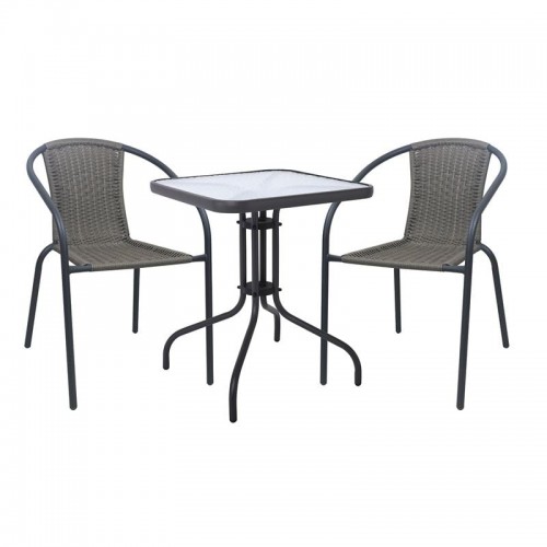 Balo Set Κήπου Βεράντας Τραπέζι 2 Πολυθρόνες Μέταλλο Ανθρακί Wicker Mixed Grey c533650