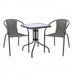 Balo Set Κήπου Βεράντας Τραπέζι 2 Πολυθρόνες Μέταλλο Ανθρακί Wicker Mixed Grey c533650