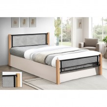 ΝΕΤTO Κρεβάτι Διπλό για Στρώμα 150x200cm Μέταλλο Βαφή Μαύρο Ξύλο Φυσικό c533802