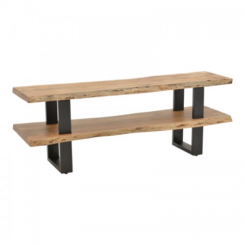 Έπιπλο τηλεόρασης Fuji pakoworld μασίφ ξύλο ακακίας σε φυσική απόχρωση με μαύρα μεταλλικά πόδια 140x40x52εκ c533831