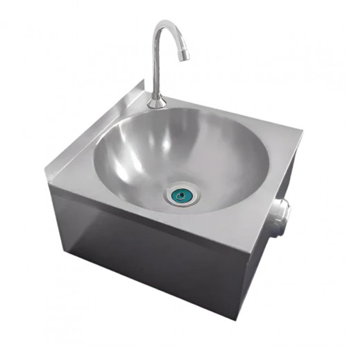 Νιπτήρας υγιεινής INOX 18 10 επιτοίχιος με διακόπτη στο γόνατο 40x40xΥ24cm KARAMCO c533844