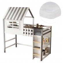 ΚΟΥΚΕΤΑ ΠΑΙΔΙΚΗ ΜΕ ΡΑΦΙΑ HOMI HM21321 ΞΥΛΟ ΠΕΥΚΟΥ ΛΕΥΚΟ ΓΚΡΙ--ΜΕ ΣΤΡΩΜΑ 90x190εκ c534010