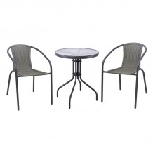 BALENO-W Set Κήπου - Βεράντας Τραπέζι 2 Πολυθρόνες Μέταλλο Ανθρακί Wicker Mixed Grey c534096