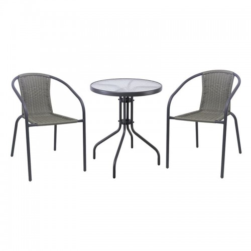BALENO-W Set Κήπου - Βεράντας Τραπέζι 2 Πολυθρόνες Μέταλλο Ανθρακί Wicker Mixed Grey c534096