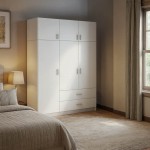 Ντουλάπα τρίφυλλη Royal pakoworld με συρτάρια και πατάρι λευκό 150x58x230εκ c534198