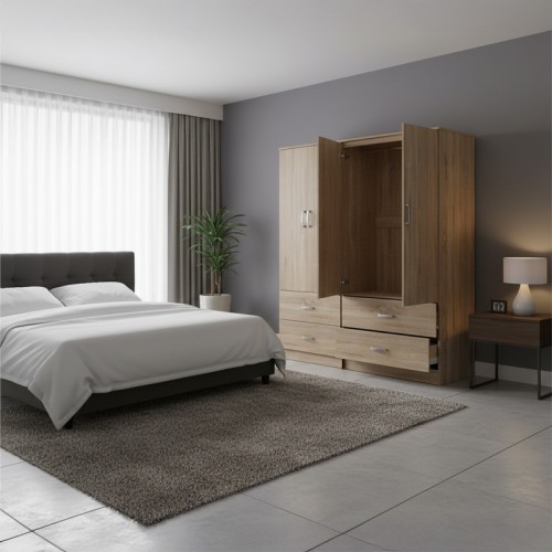 Ντουλάπα τετράφυλλη με συρτάρια Lego pakoworld sonoma 160x42x180εκ c534200