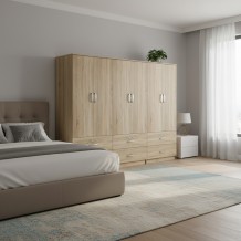 Ντουλάπα εξάφυλλη με συρτάρια Lego pakoworld sonoma 240x42x180εκ c534205