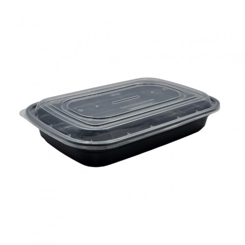 Σκεύος ορθογώνιο Μαύρο PP με Αποσπώμενο Διαφανές Καπάκι 750cc 21 5x14 5xΥ4 5cm Σετ 50 c534281