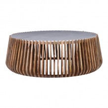 Τραπέζι σαλονιού Mable pakoworld mango ξύλο σε φυσική απόχρωση με επιφάνεια μαρμάρου Φ120x45εκ c534365