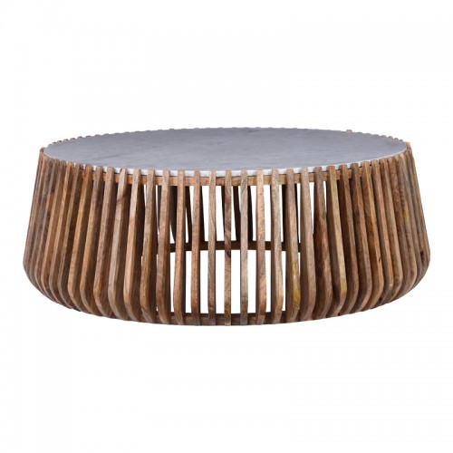 Τραπέζι σαλονιού Mable pakoworld mango ξύλο σε φυσική απόχρωση με επιφάνεια μαρμάρου Φ120x45εκ c534365