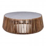 Τραπέζι σαλονιού Mable pakoworld mango ξύλο σε φυσική απόχρωση με επιφάνεια μαρμάρου Φ120x45εκ c534365