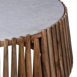 Τραπέζι σαλονιού Mable pakoworld mango ξύλο σε φυσική απόχρωση με επιφάνεια μαρμάρου Φ120x45εκ c534365