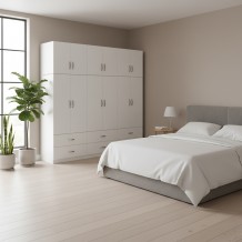 Ντουλάπα εξάφυλλη με συρτάρια και πατάρι Lego pakoworld λευκή 240x42x240εκ c534390