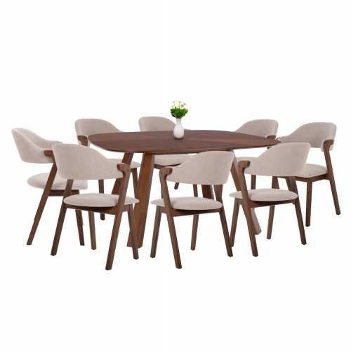 ΣΕΤ ΤΡΑΠΕΖΑΡΙΑΣ 9ΤΜΧ RIDER HM21341 ΤΡΑΠΕΖΙ ΑΠΟ MDF--ΚΑΡΕΚΛΕΣ RUBBERWOOD ΥΦΑΣΜΑ c534478