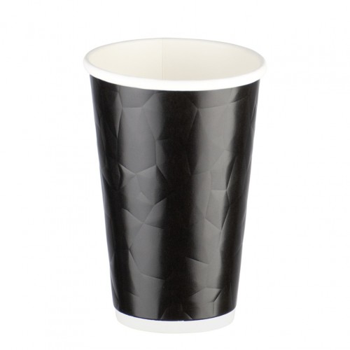 Χάρτινο Ποτήρι ΑΝΑΓΛΥΦΟ Ρόμβος 16oz διπλού τοιχώματος ζεστών και κρύων μαύρο Σετ 100 c534490